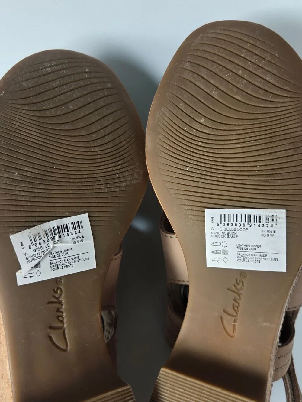 Clarks Giselle Loop Wedge Sandal Size 9 Khaki Sand Nubuck Slingback Cork